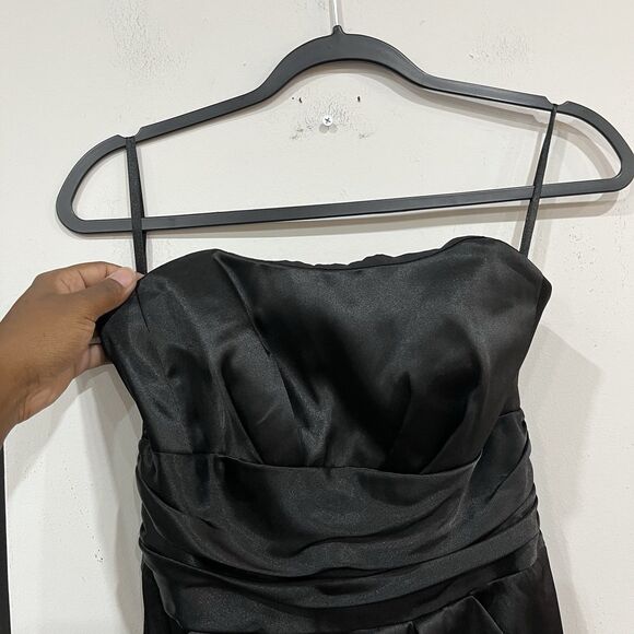 David’s Bridal Formal Bridesmaid Strapless Black Satin Dress Size 4 Pockets - Picture 4 of 7